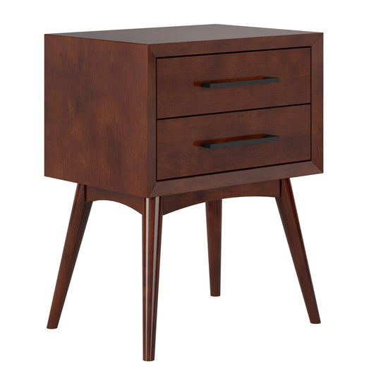 AFI, Pasadena Solid Wood Mid-Century Modern 2 Drawer Nightstand, Walnut