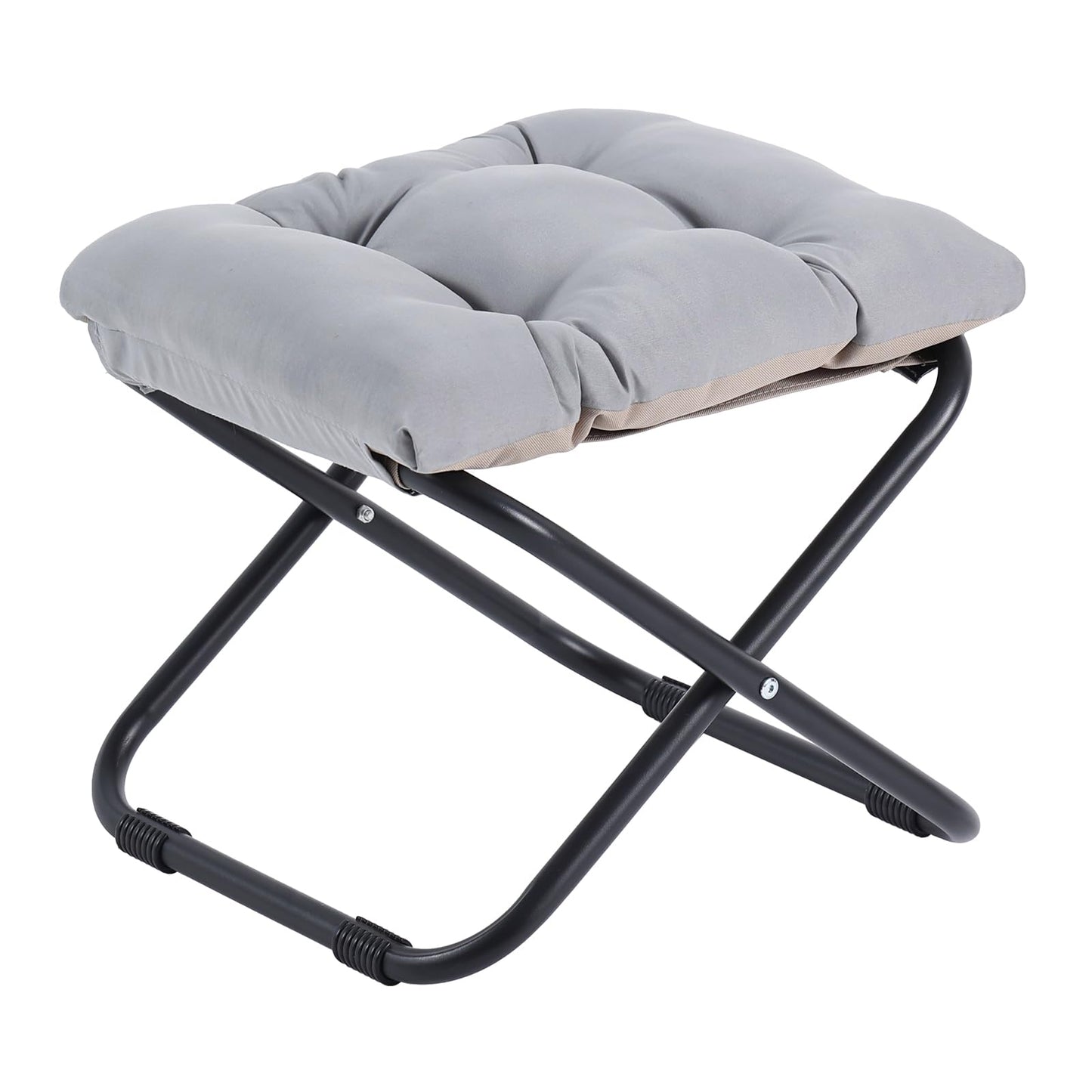 Welnow Folding Foot Stool, Upholstered Small Accent Ottoman with Detachable Thick Cotton Cushion, Padded Sofa Stool with Straight Metal Legs for Lazy Chair, Living Room, Bedroom, Light Grey