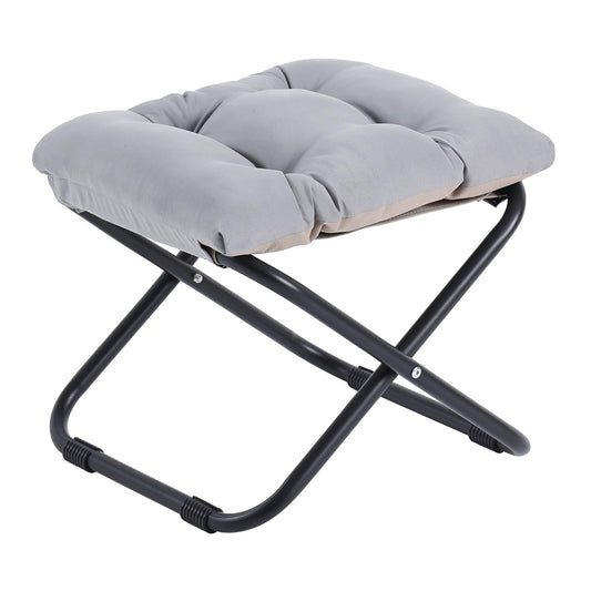 Welnow Folding Foot Stool, Upholstered Small Accent Ottoman with Detachable Thick Cotton Cushion, Padded Sofa Stool with Straight Metal Legs for Lazy Chair, Living Room, Bedroom, Light Grey