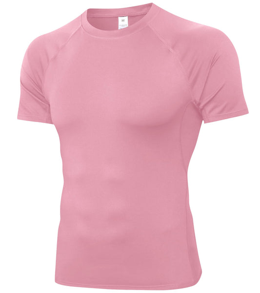 SPVISE Pink Compression Shirt Men Short Sleeve Workout T-Shirt Cool Dry Sport Undershirts for Running Gym Football Basketball