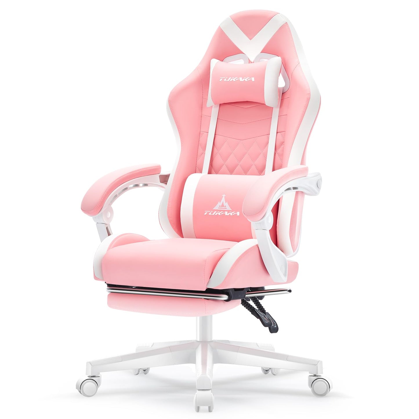 TUKAKA Pink Gaming Chair,Ergonomic Massage Computer Office Desk Chai r with Footrest,Pocket Spring Cushion,Reclining Leather Adjustable Gamer Chair with Headrest and Lumbar Support,Pink