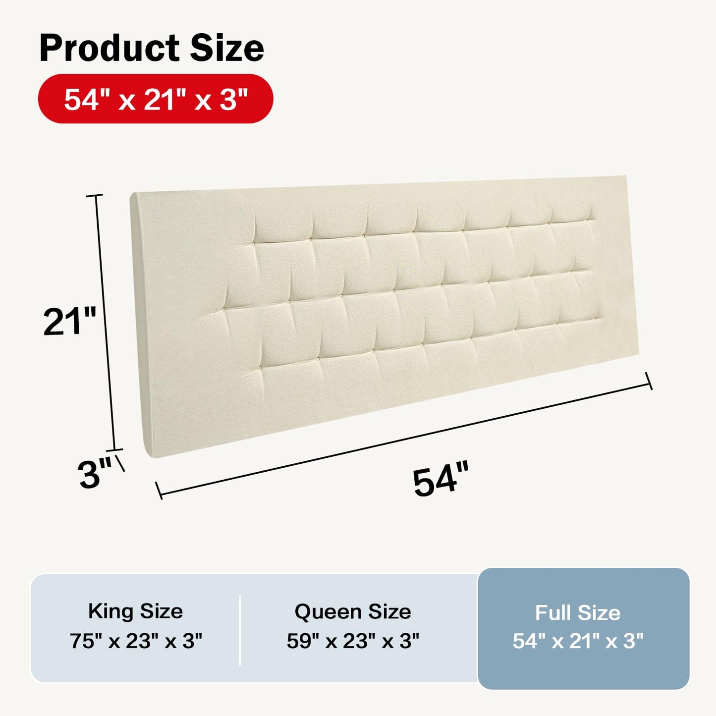 Wouherkexm Upholstered Headboard Full Size, 54" x 21" Easy No-Tools Wall Mounted Bed Headboards, Modern Linen Button Diamond Tufted Design, Beige