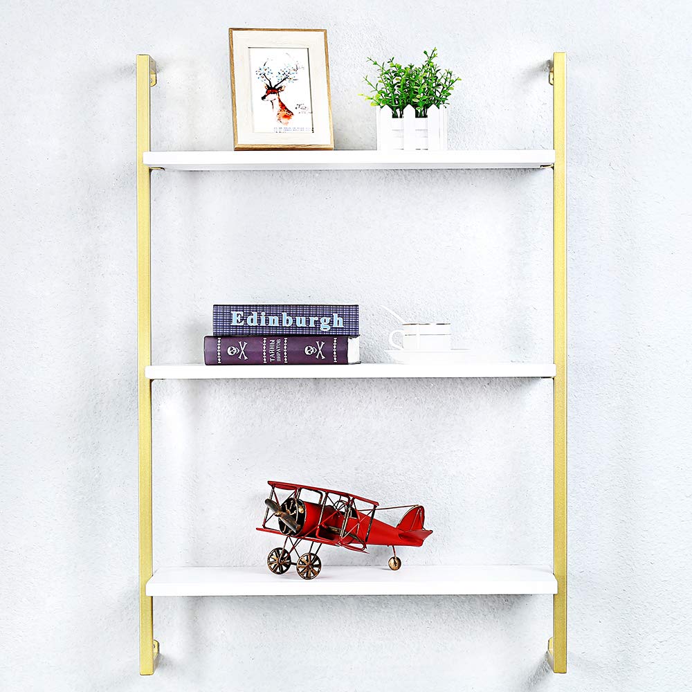 OLDRAINBOW Industrial Metal Wall Shelf,Floating Shelves Wall Mounted,24in Real Wood Book Shelves,3 Tier Hanging Wall Shelves for Bedrooms Office