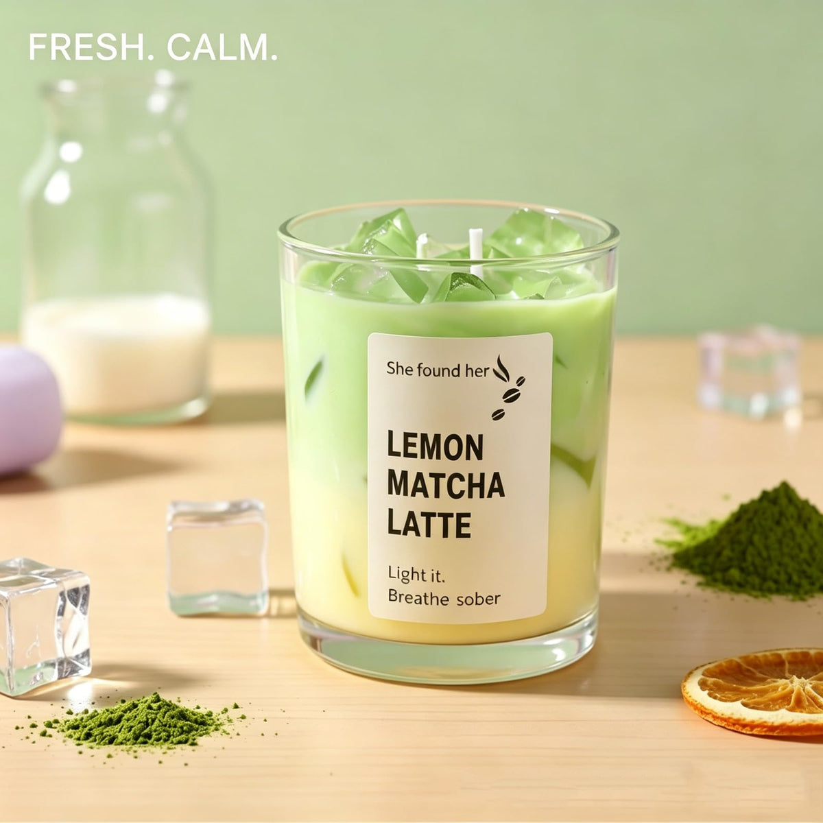 SRCVYLT Coffee Candles Glass Cup Made of Soy Wax, Jelly Candles Gifts for Women Men Coffee Lovers Room Decor (Lemon Macha)