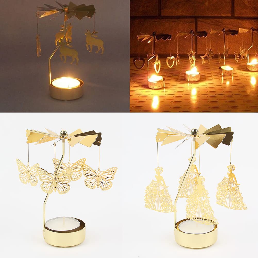 Eforcase Rotary Gold Angel Tea Lights Candle Holder - Spinning Romantic Candlestick Ornament for Wedding, Party, Christmas, Home Decoration