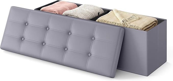 SONGMICS HOME Storage Ottoman, Removable Lid, Foldable Foot Stool, PU Leather