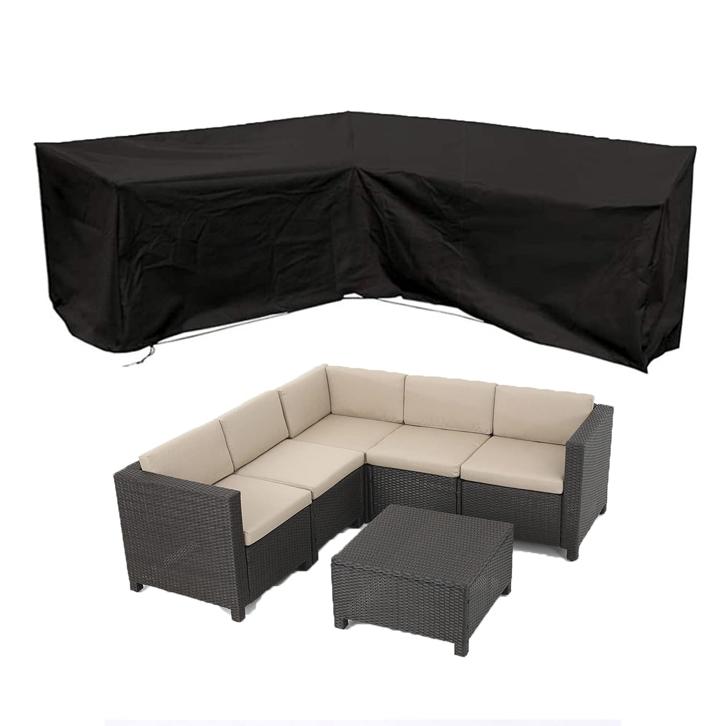 J&C Patio Furniture Covers V Shape Patio Sectional Covers Waterproof Outdoor Sofa Cover Heavy Duty 420D Patio Sectional Sofa Cover Patio Couch Covers Black Sectionals 118x118 Inch