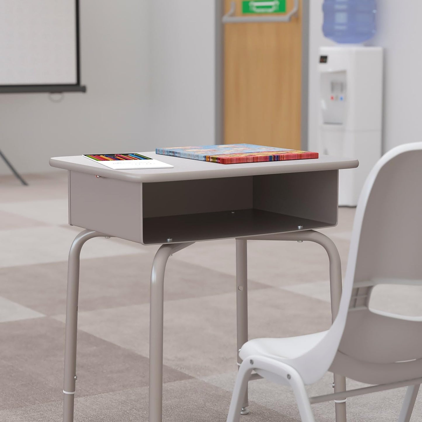 Flash Furniture Billie Student Desk - Gray Granite Open Front School Desk - Silver Metal Frame - 24"W x 18"D Adjustable Height, Durable for School or Remote Learning