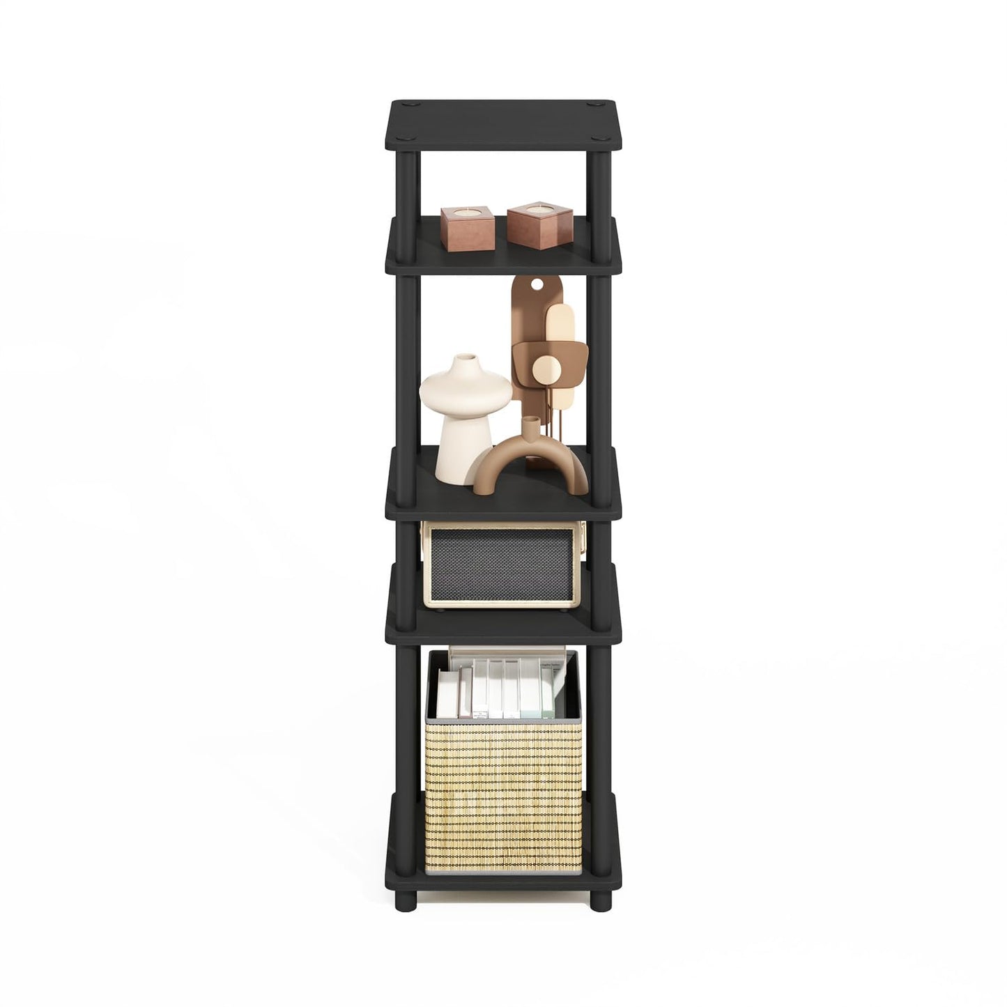 Furinno Turn-N-Tube Storage Shelves, Stackable Standing Shelf, Open Corner Shelf, for Organization and Storage, Living Room, Garage, Home Office, Americano