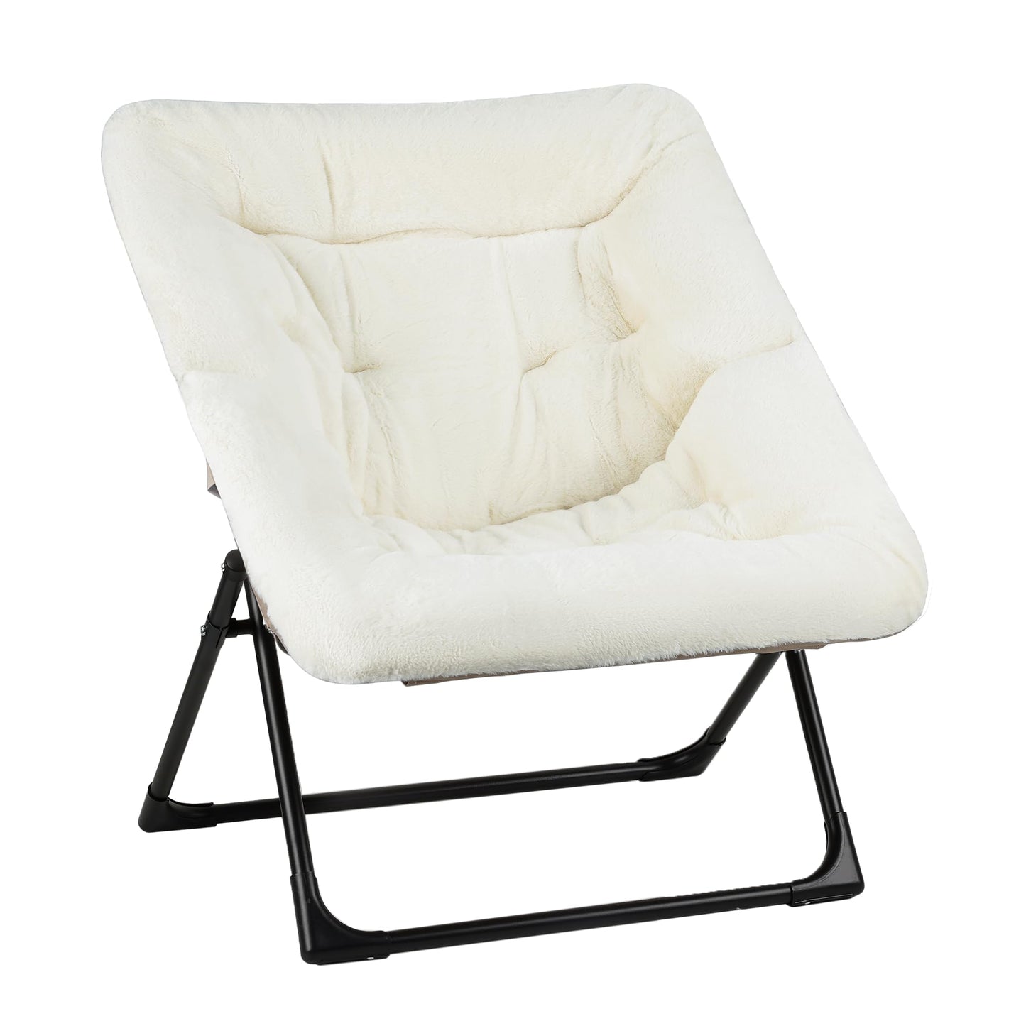 Mordchil HF Comfy Saucer Chair for Adults, Soft Faux Fur Bedroom Chair, Accent Dorm Chairs, Flexible Living Room Reading Chairs, Oversized Folding Seat for Teens, X-Large, Beige