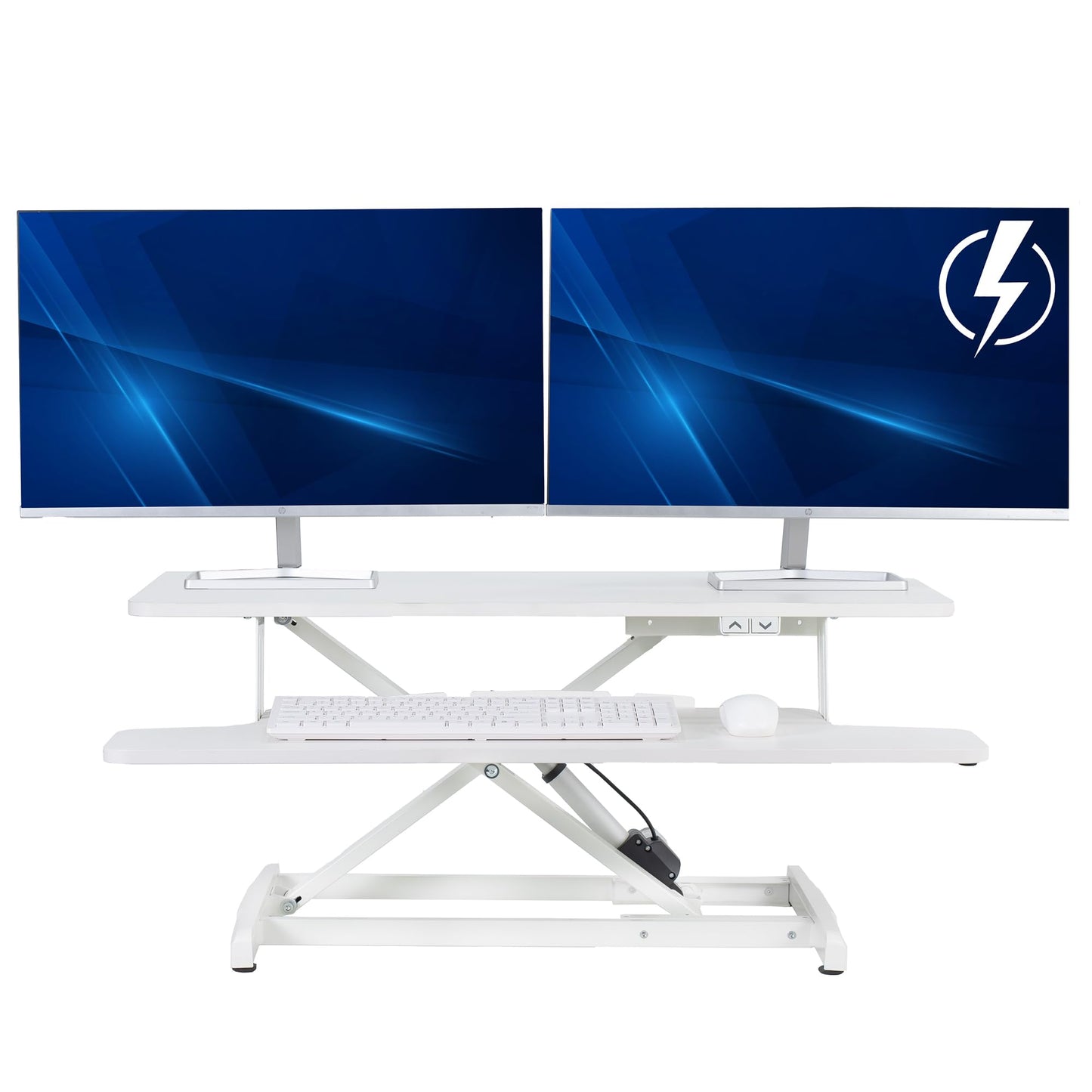 VIVO 36 inch Electric Motor Desk Converter, Height Adjustable Riser, Sit to Stand Dual Monitor and Laptop Workstation with Wide Keyboard Tray, White, DESK-VE36W