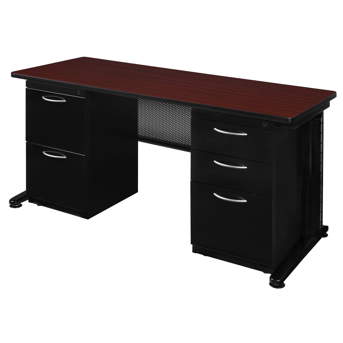 Regency Fusion 66 x 24 in. Teachers Desk with Double Pedestal Drawer Unit- Mahogany
