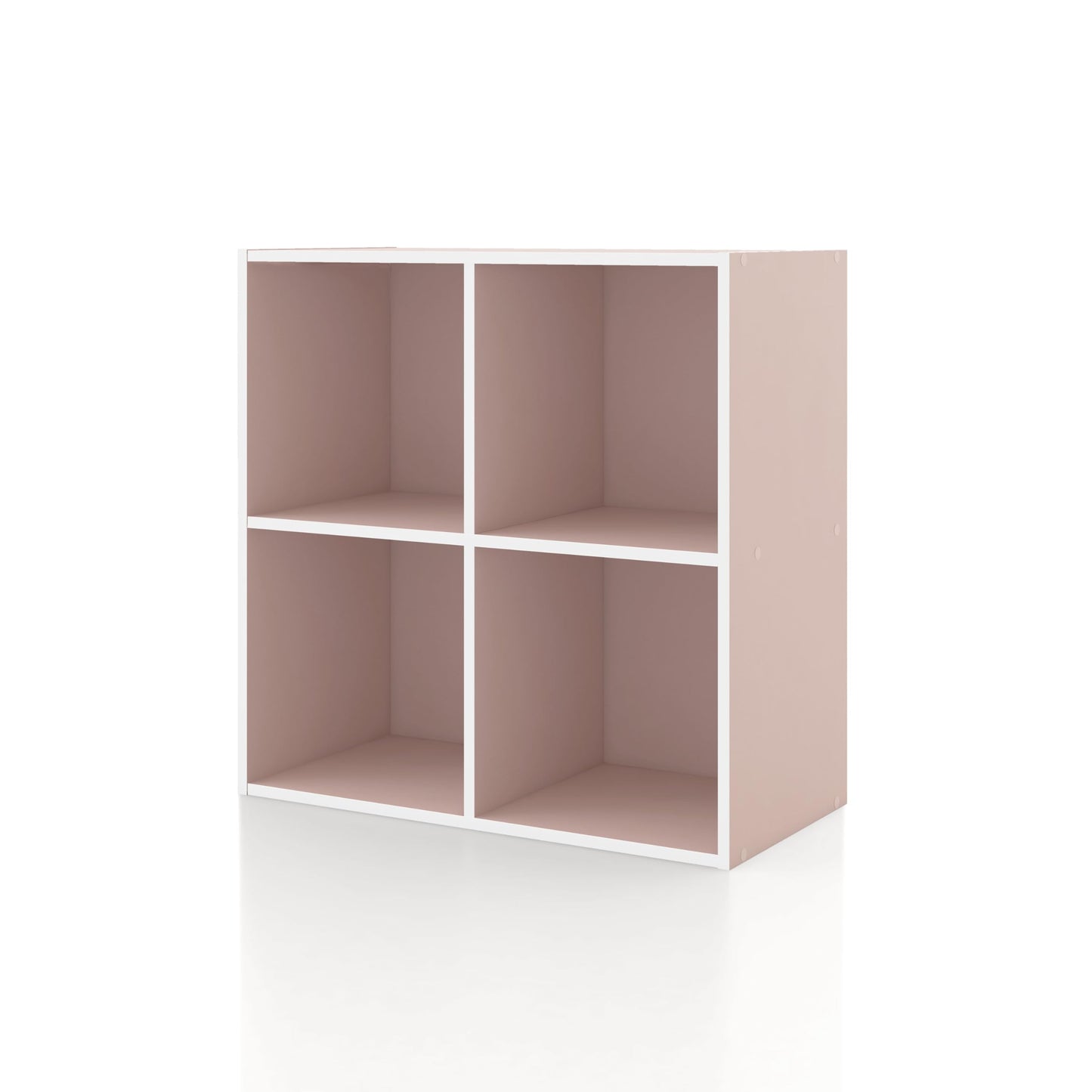 Homes: Inside + Out Apexa 4-Cube Storage Organizer Shelves, Stackable Wood Bookcase Fits Cubby Bins for Organization, Dorm Teen Room Decor & Home Office, Light Pink
