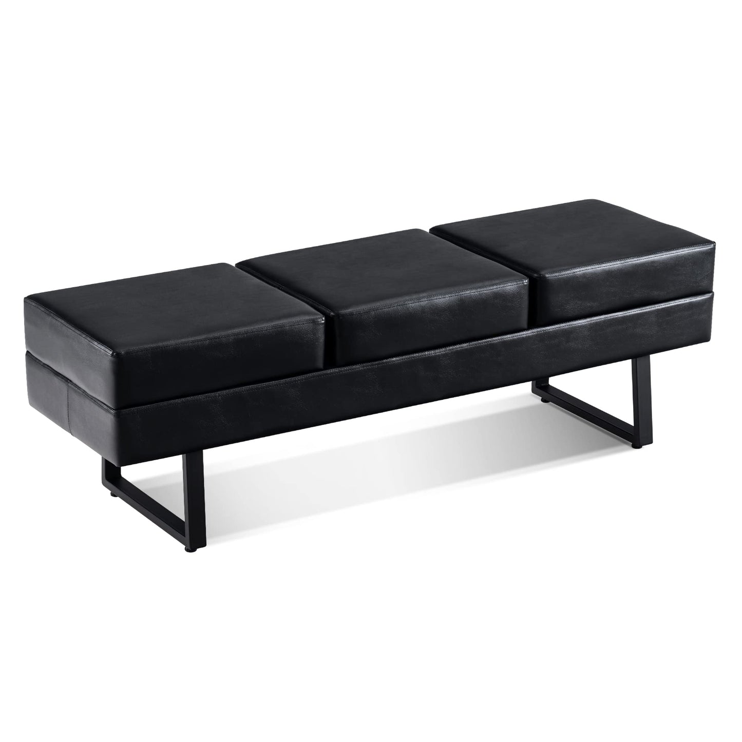 BarberPub Waiting Room Chairs, Heavy Duty Office Guest Reception Bench, Faux Leather Upholstered Lobby Chairs for Salon, Conference Room 7008 (Black)