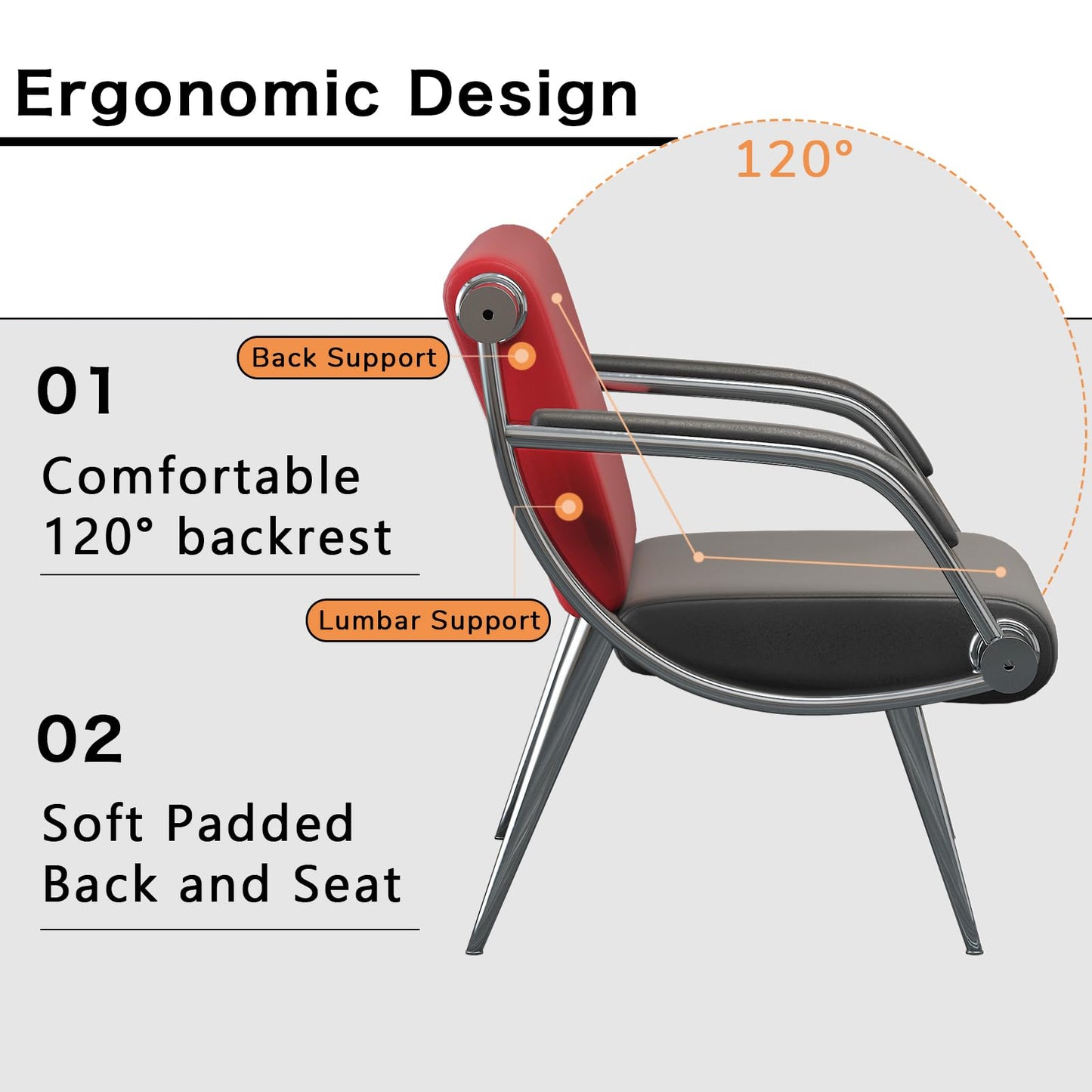 wonline Waiting Room Chair with Armrest PU Leather Office Furniture, Office Guest Seating Lobby Conference Reception Chairs for Airport Clinic Hospital Bank Salon Barber(Red&Black)