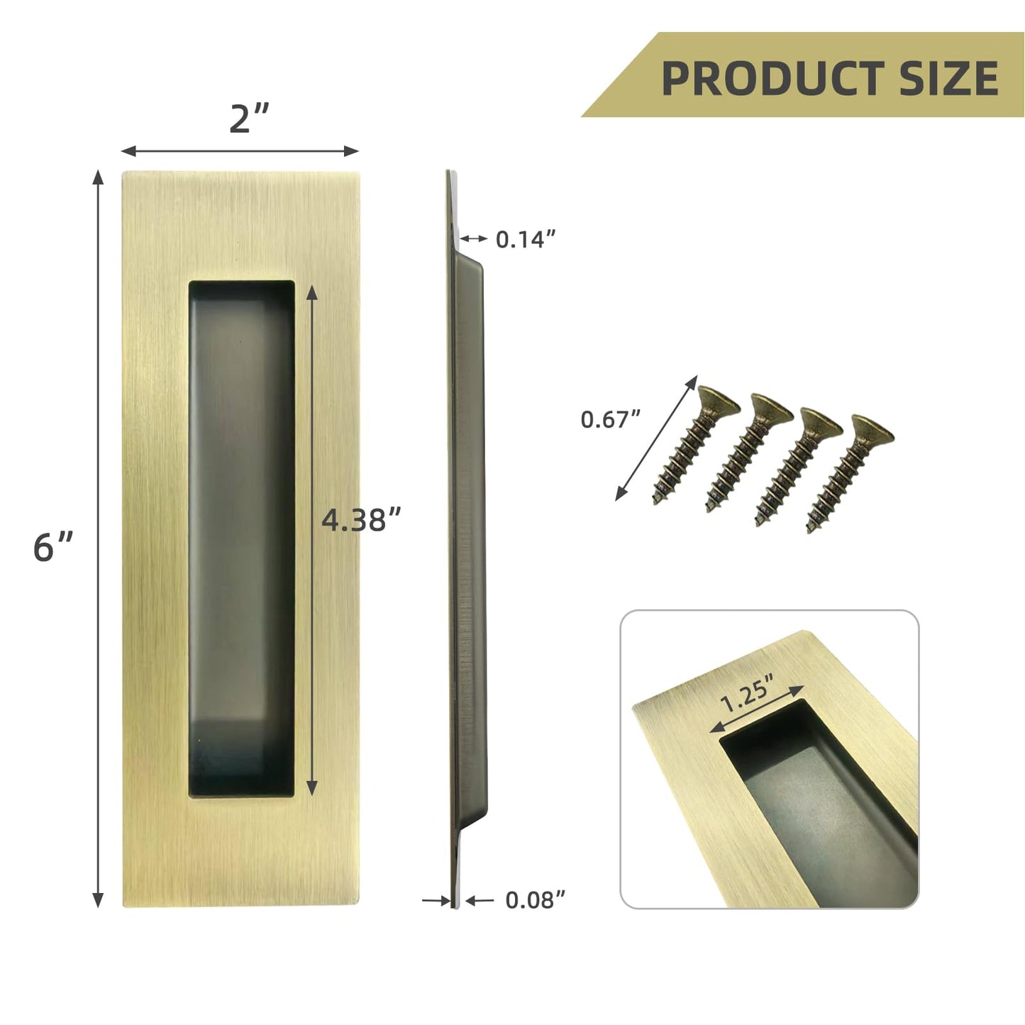 senharvest Pocket Door Handles and Edge Pull Antique Brass, 6Inch Pull Hardware Latch,Recessed Finger Flush Pulls,for Closet,Sliding,Barn Door
