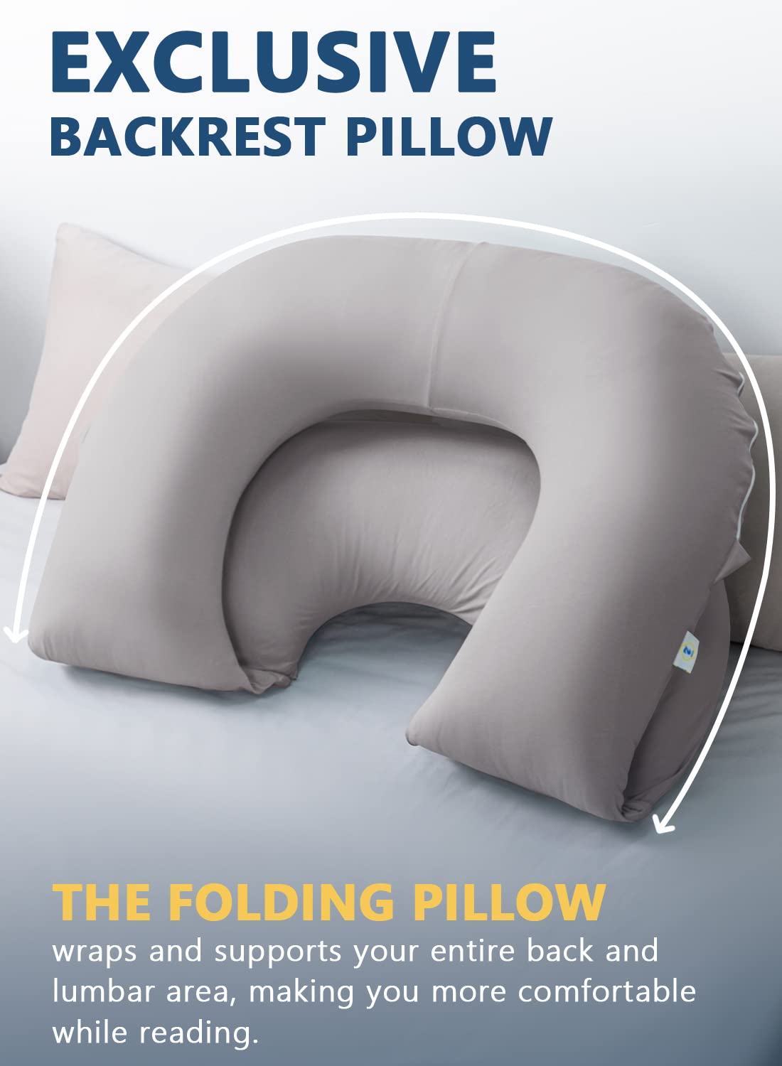 INSEN Reading Pillow, Back Pillow for Sitting in Bed and Couch, Gaming Pillow for Adults, Sit Up Support for Bed, Cooling Tencel, Grey