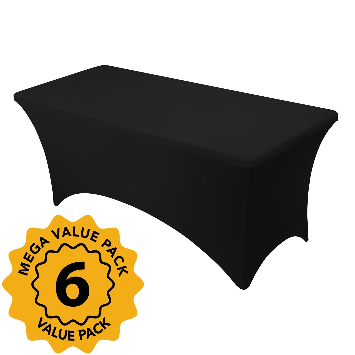 Dailyset 6-Pack Premium Black Spandex Tablecloths for 6ft Rectangle Tables, Stain & Wrinkle-Resistant, Washable Stretch Polyester Fitted Table Cover for Weddings, Banquets, Trade Shows Events