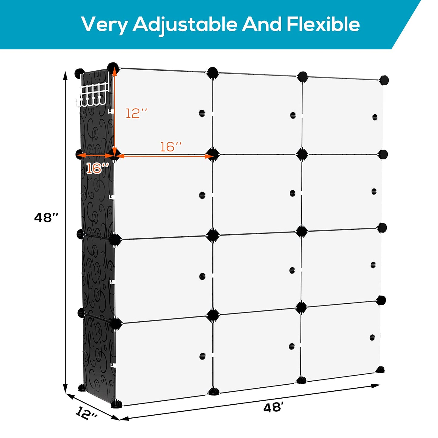 VTRIN Portable Shoe Rack Organizer - 48 Pair Tower, 4 Tiers for Entryway Shelf Storage - Cabinet Stand for Heels, Boots, Slippers - Narrow Standing Stackable Space Saver - Black White