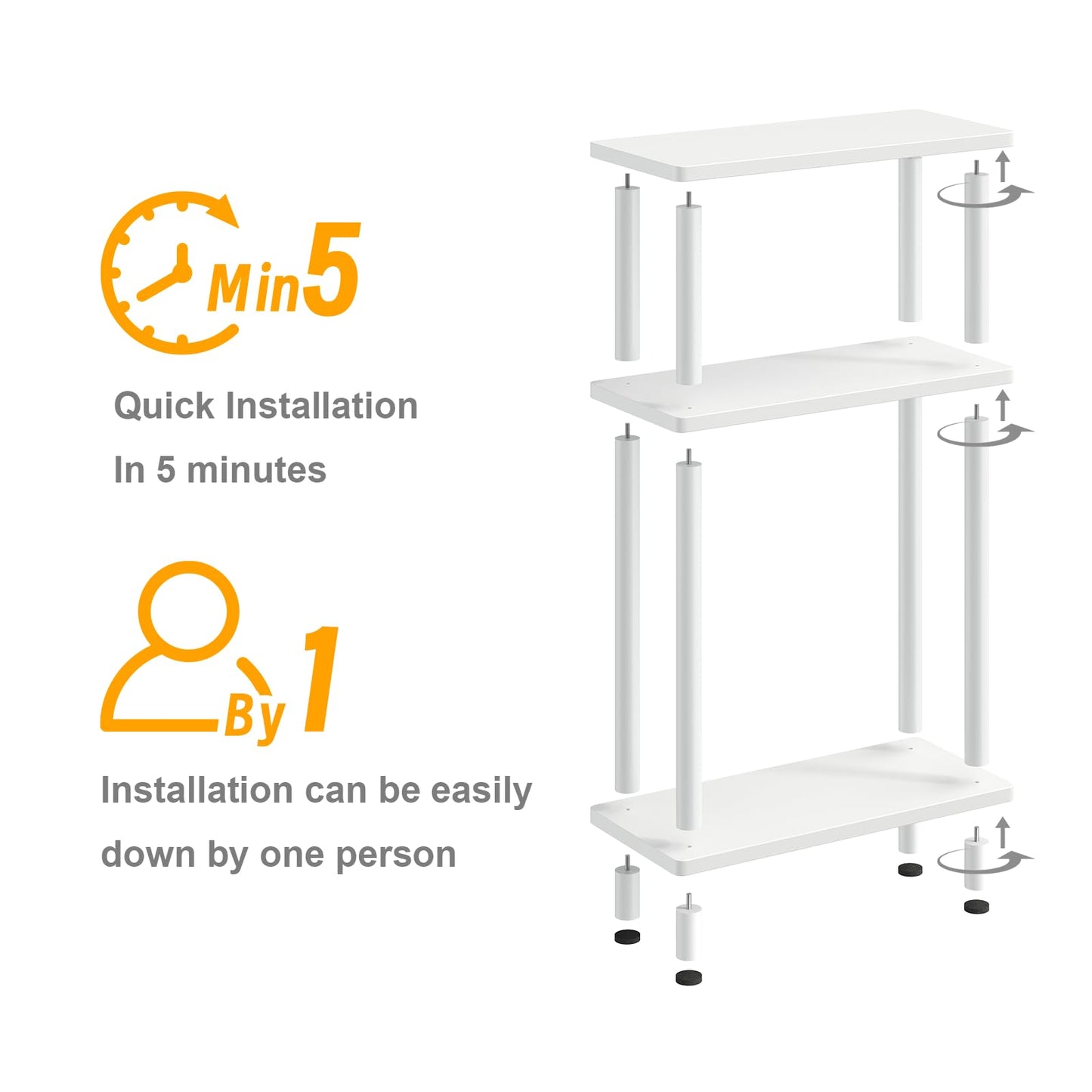 Apicizon Small Narrow Side Table, 3-Tier Skinny End Table with Storage Shelf, Slim Nightstand Bedside Table for Small Spaces, Living Room, Bderoom, White