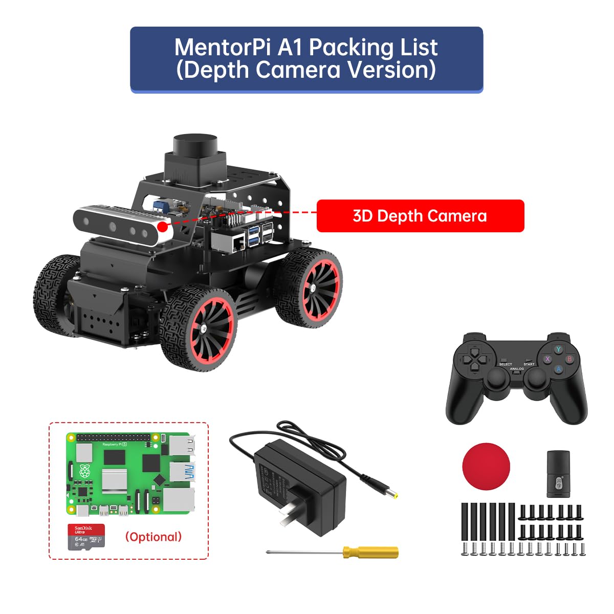 HIWONDER Robot Car with ChatGPT Large AI Models, 3D Depth Camera Ackermann Chassis ROS2-HUMBLE Lidar SLAM Mapping Navigation Autonomous Driving, MentorPi A1 Standard Kit with Raspberry Pi5 8GB