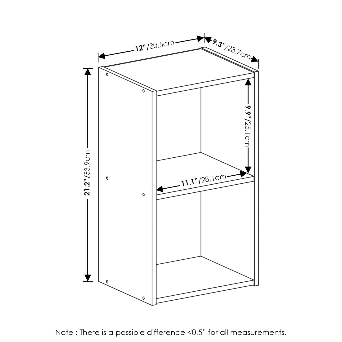 Furinno PASIR Book Shelf, 2-Tier Modern Bookshelf, Open Shelves Cube Bookcase, 9 x 12 x 21, Easy Assembly, Closed Back, for Living Room, Bedroom, Home Office, Darkwood