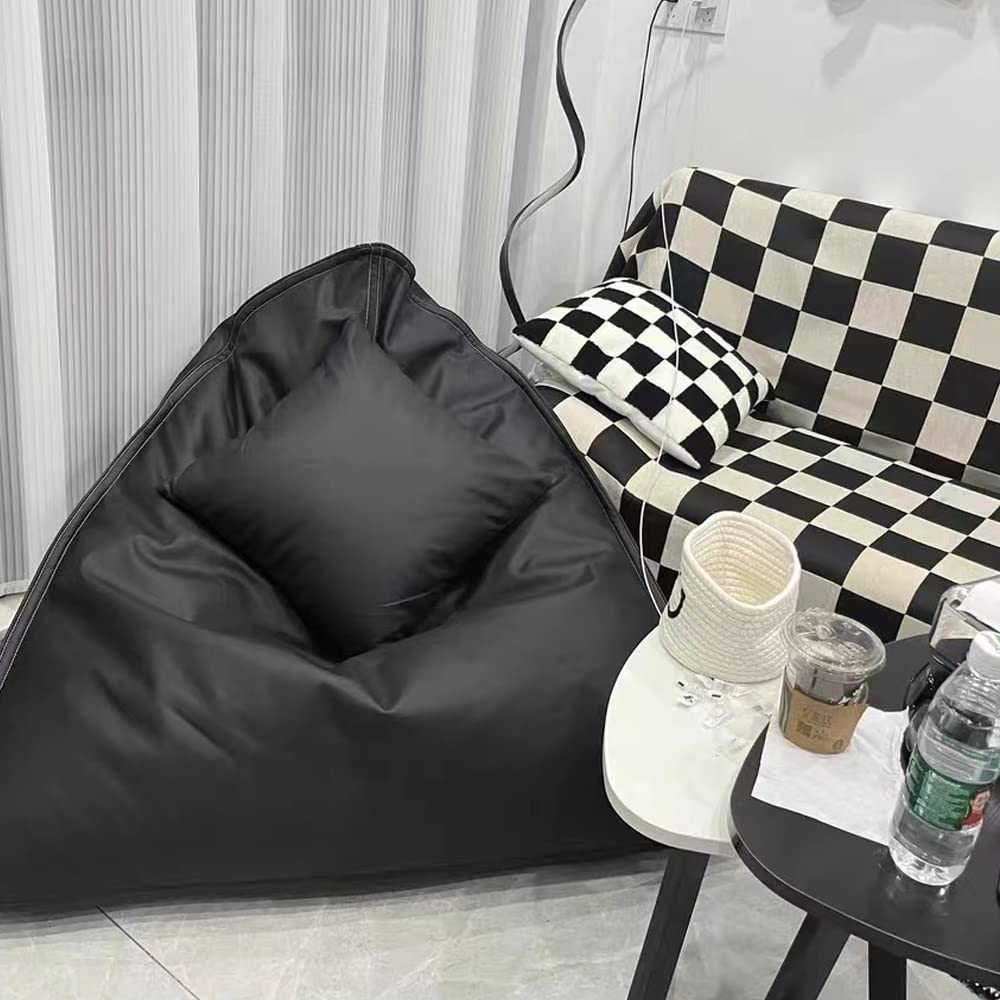 SXBCyan Big Luxury Triangle Pouf Cover Faux Leather Bean Bag Cover No Filler Floor Seat Beanbag Chair Pouf Ottoman Single Sofa Furniture (Color : Black, Size : Empty Pouf Cover)