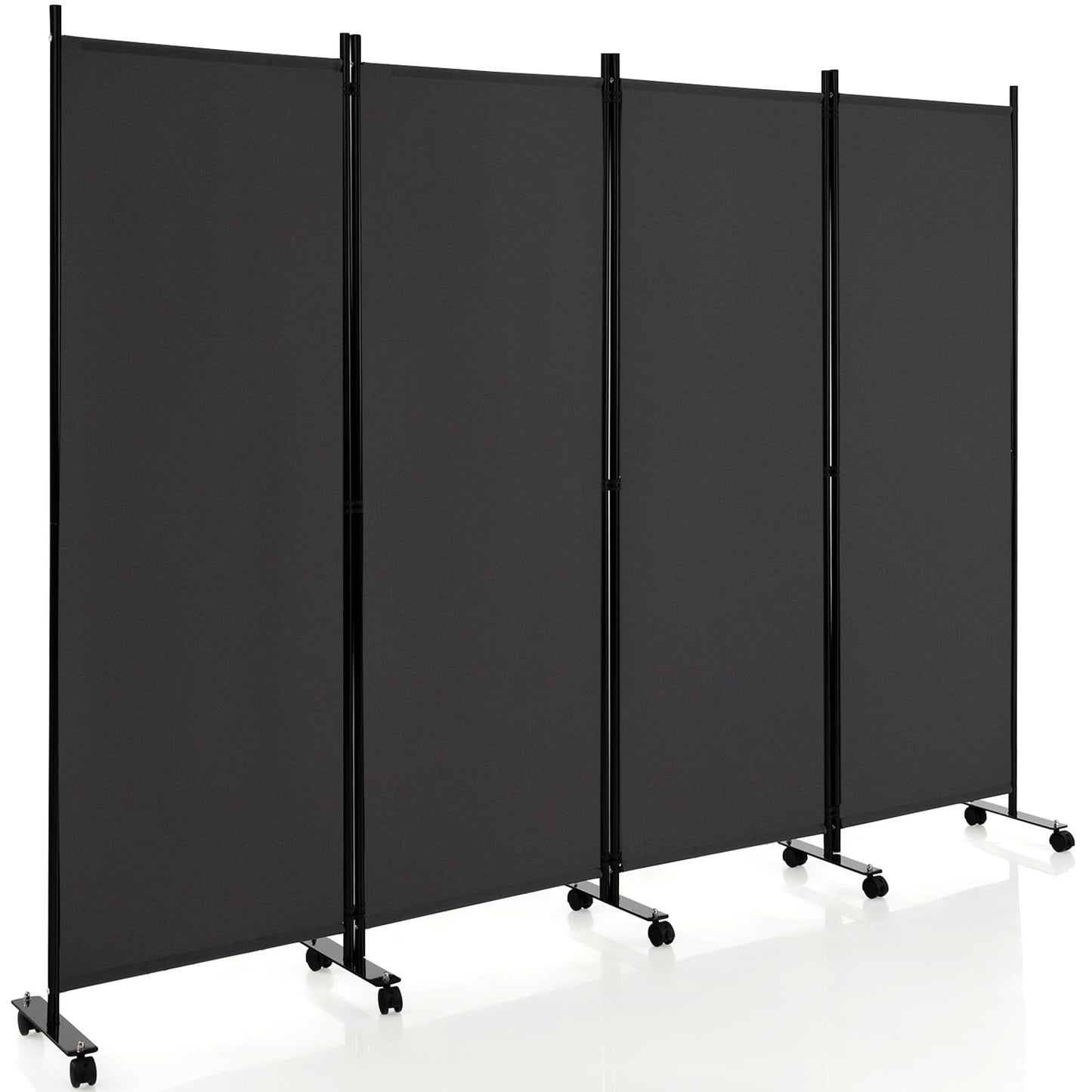 Giantex 4 Panel Room Divider, Folding Privacy Screen with Lockable Wheels, Rolling Partition Room Dividers, Freestanding Fabric Wall Divider for Home Office Studio Separation, 89''W x 68''H, Gray