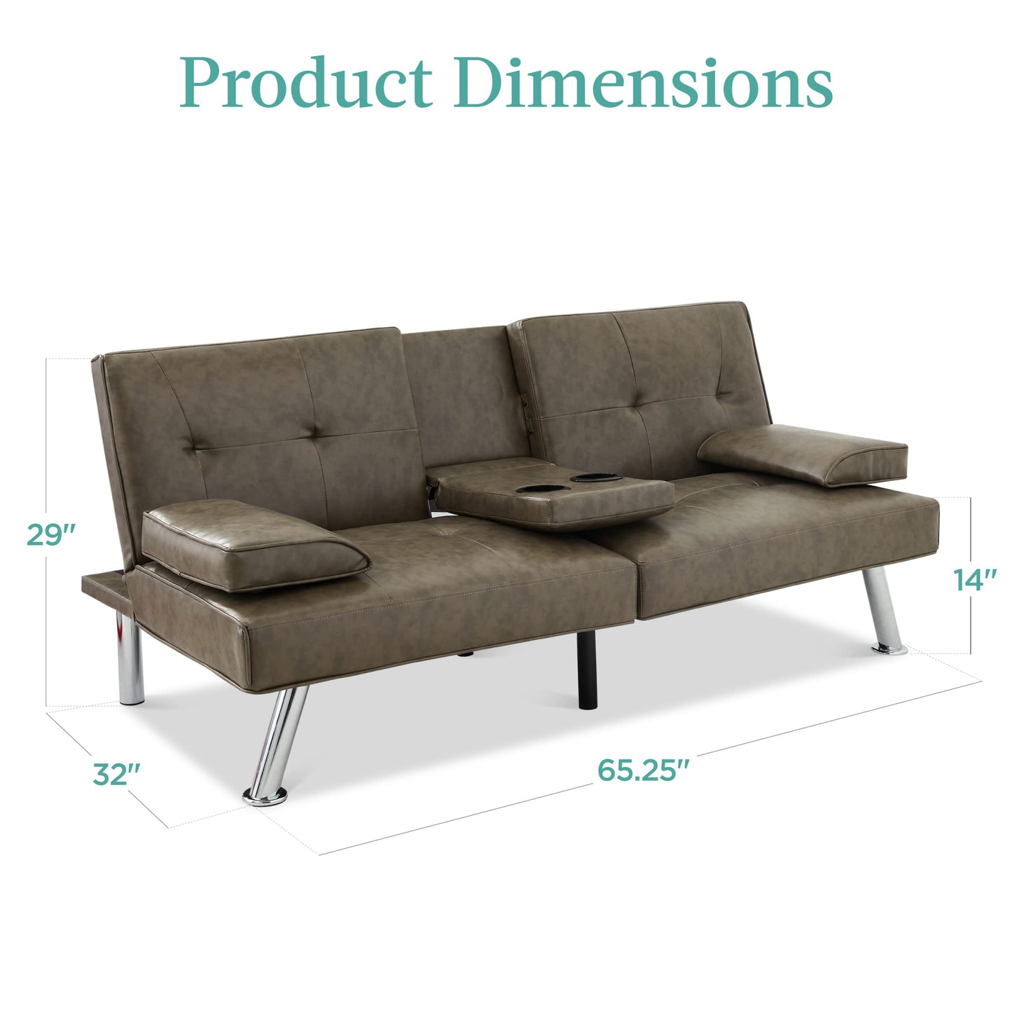 Best Choice Products Faux Leather Upholstered Modern Convertible Futon, Adjustable Folding Sofa Bed, Guest Bed w/Removable Armrests - Gray
