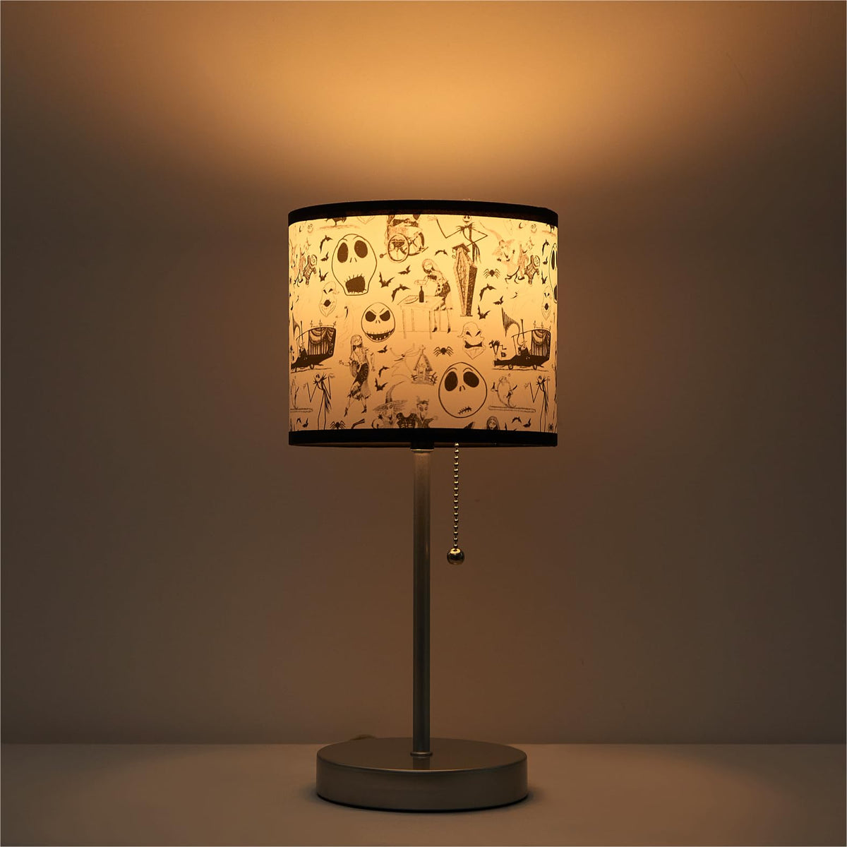 Idea Nuova Table Lamp for Kids, Stick Lamp with Printed Shade & Pull Chain, Bedroom or Nursery Nightstand Lighting,Nightmare Before Christmas