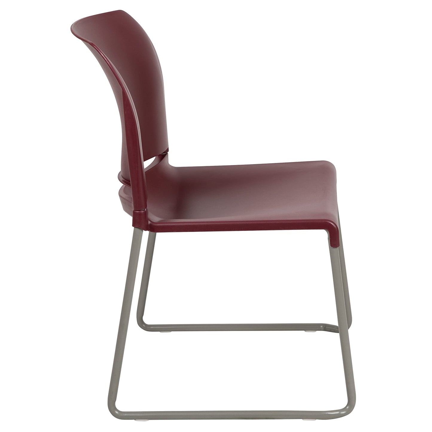 Flash Furniture HERCULES Series 880 lb. Capacity Burgundy Full Back Contoured Stack Chair with Gray Powder Coated Sled Base