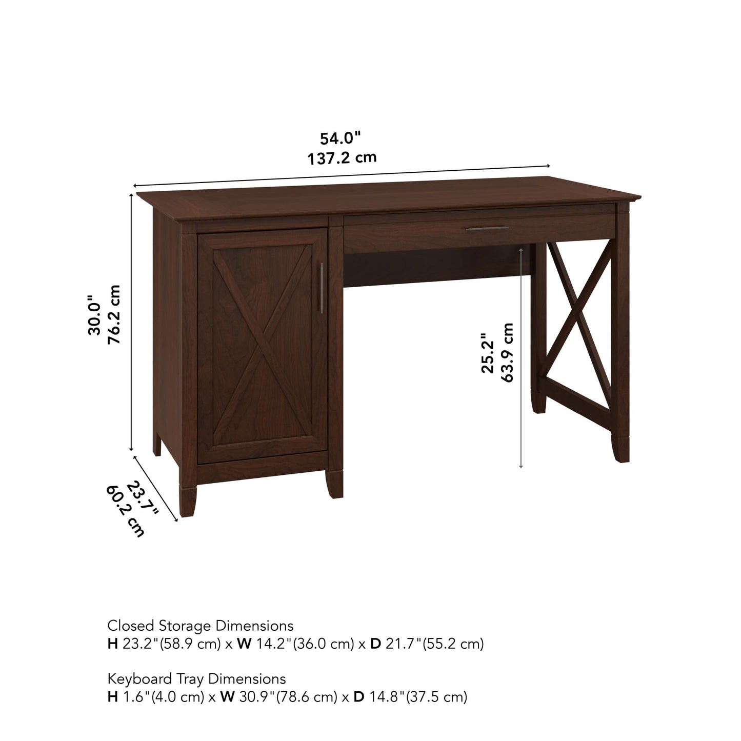 Bush Home Key West Computer Desk with Storage | Farmhouse PC Table for Home Office in Bing Cherry | 54W x 24D