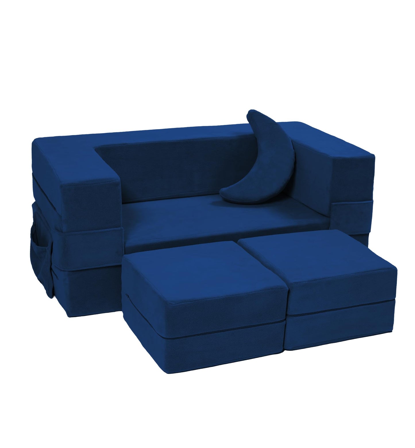 Elftopia Modular Kids Sofa,Toddler Couch Foam Armchair for Kids, Children Convertible Plush Sofa Play Set,Fold Out SofaBed(Navy)