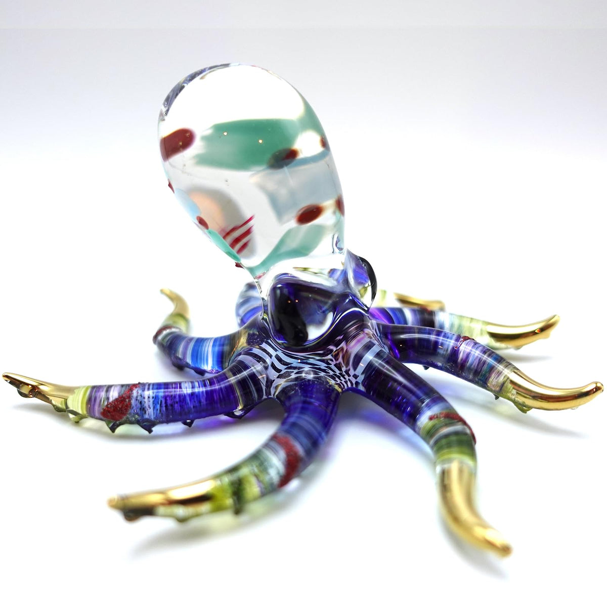 Sansukjai Octopus Glass Handmade Figurine – Detailed Hand-Painted Blown Glass Sea Animal Sculpture with 22K Gold Accents – Collectible Marine Life Art & Unique Ocean Gift Décor (4 inches Multi-Blue)