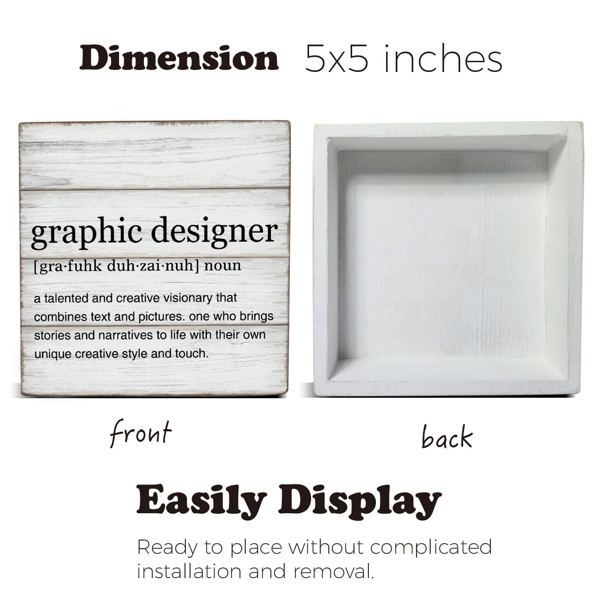 Graphic Designer Gifts Graphic Designer Definition Quotes Wooden Box Sign Desk Decorative Wooden Sign Home Office Decor for Desk Table Shelf 5 x 5 Inches