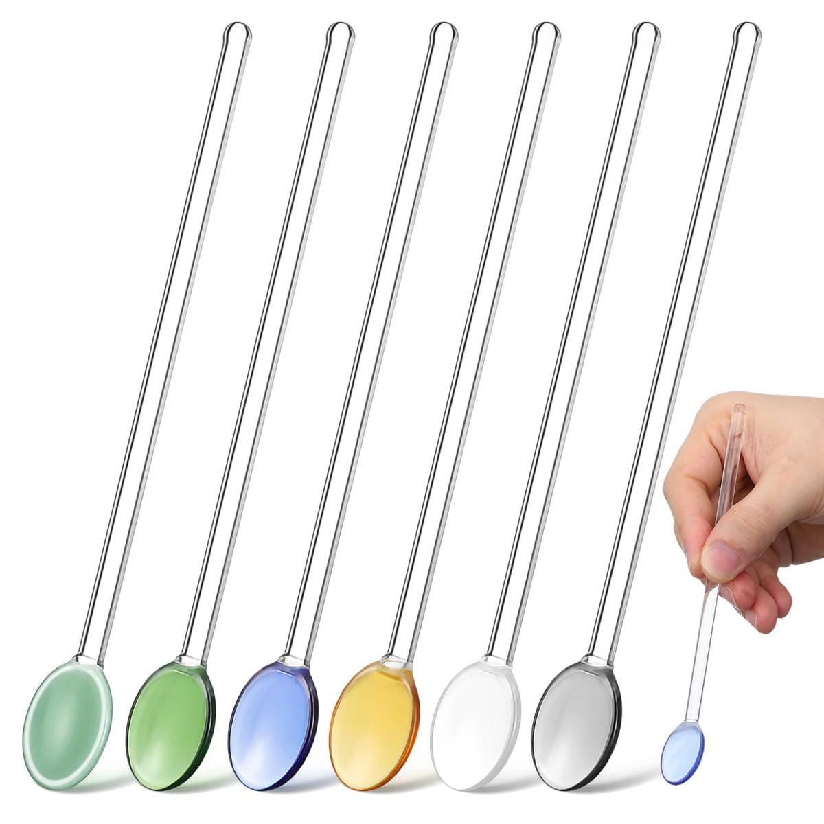 UPKOCH 6Pcs Glass Mixing Spoons Long Handle Heat Resistant Clear Dessert Spoons for Kitchen Home Cafe Use