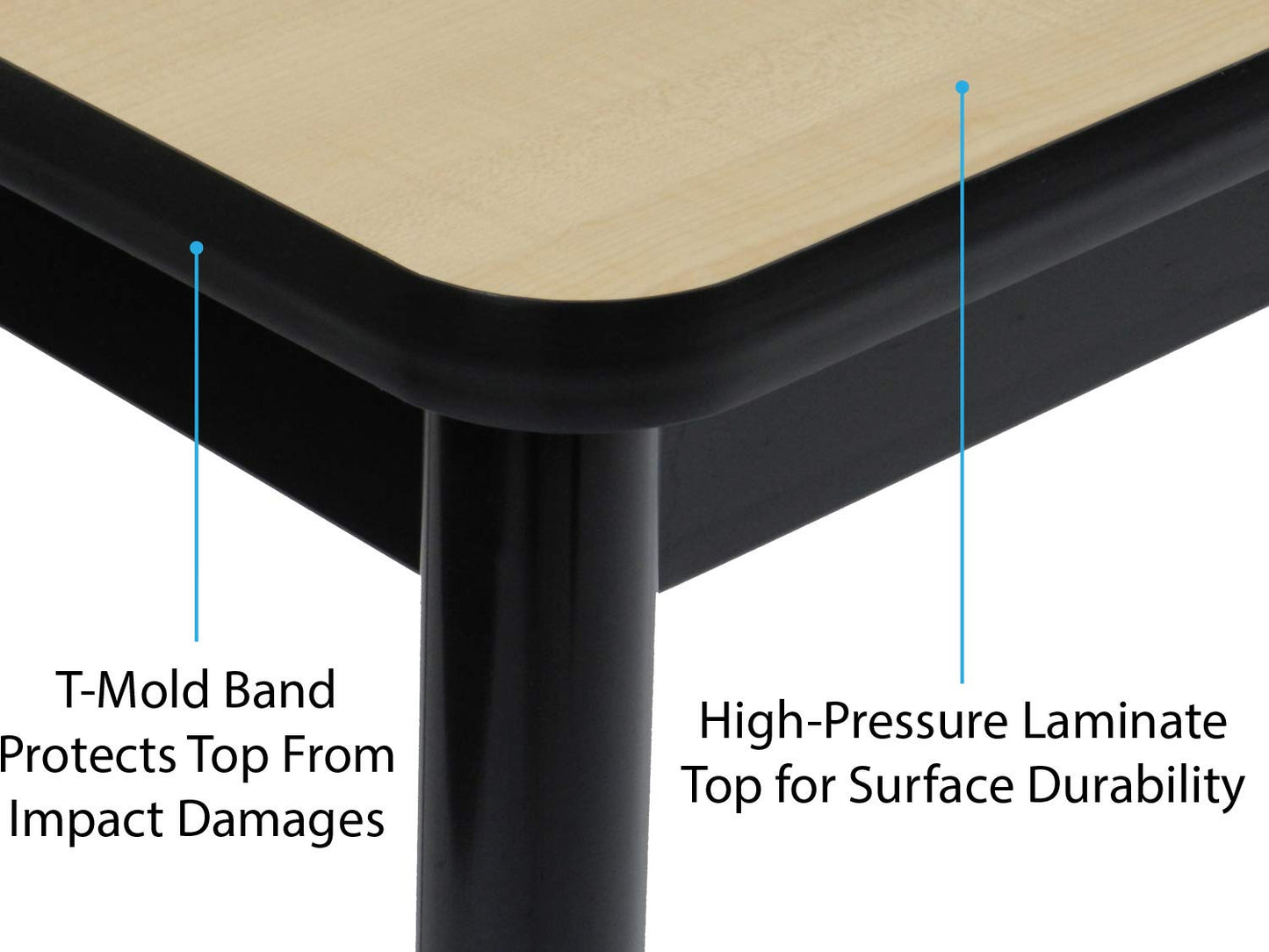 Correll LR3048-16 Office and Library 29" High , 1 1/4" Thick High-Pressure Laminate Top, 2" Round Steel Legs, 30" x 48", Fusion Maple Top with Black Frame