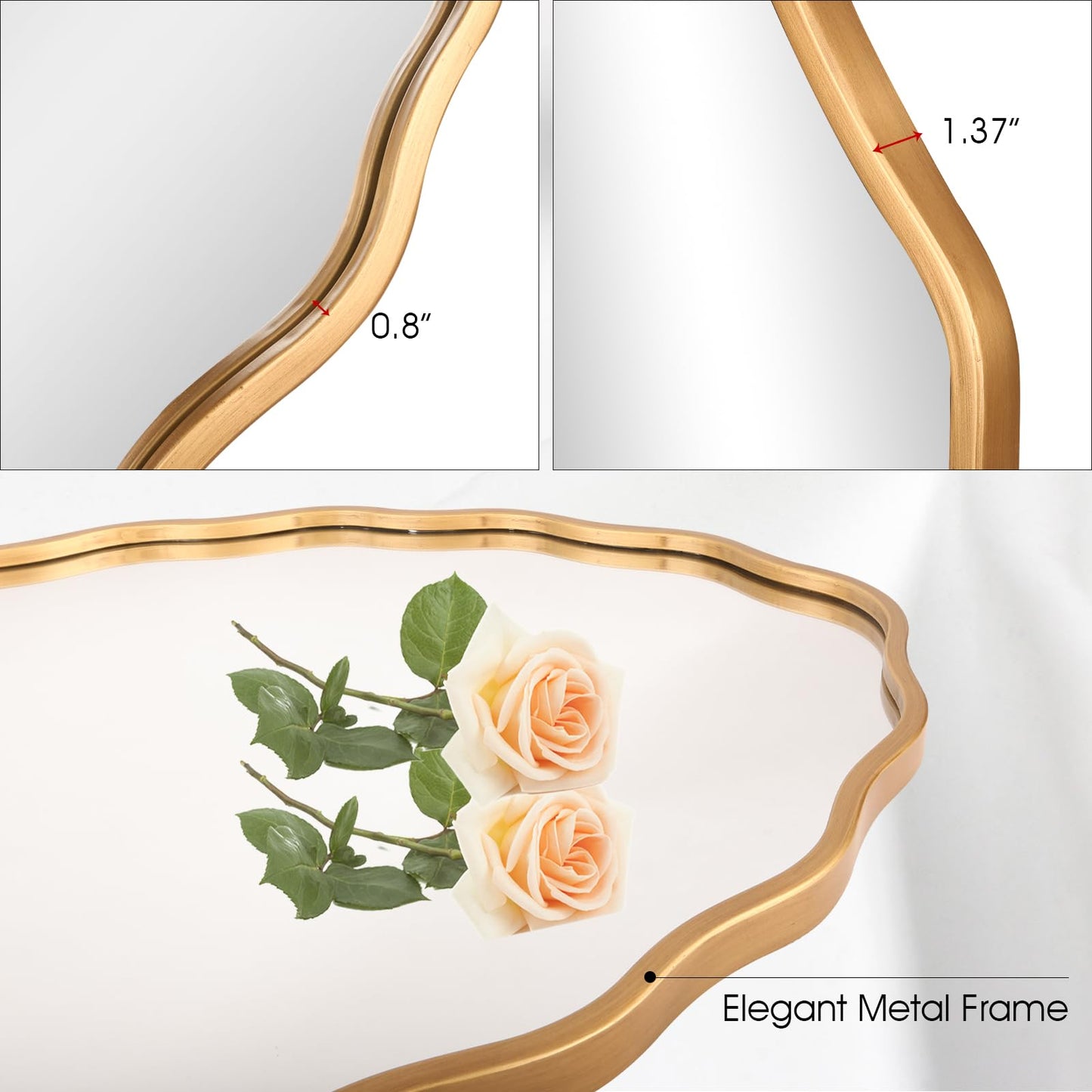 Varsoul 20 * 30 Inch Brushed Gold Oval Ripple Bathroom Mirror Wall Mounted Large Modern Countryside Suitable for Washroom, Bedroom, Living Room, Entryway