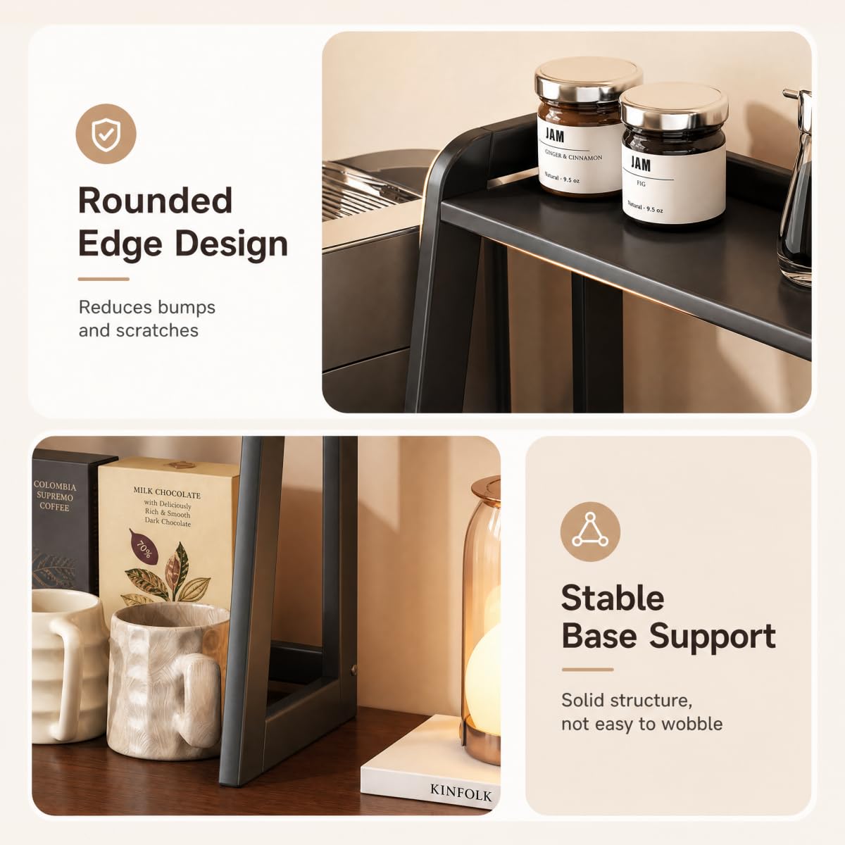 XIKEMADI Natural Bamboo Coffee Station Organizer, 2-Tier Wooden Kitchen Counter Shelf for Bar Accessories, Multi-Functional Countertop Storage Rack for Syrup Bottles & Coffee Essentials (Black)