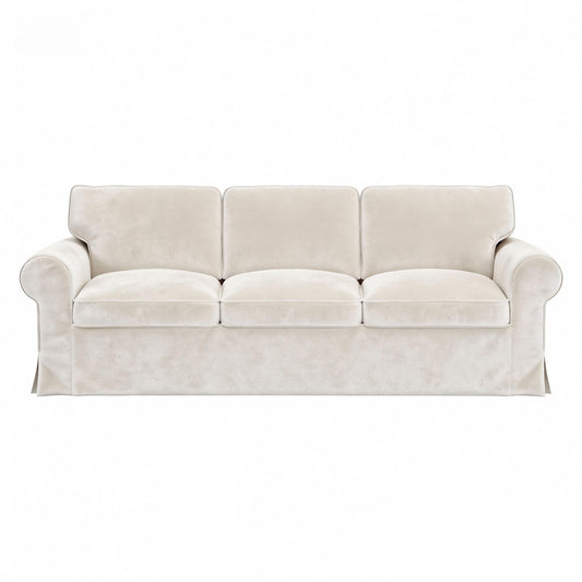Velvet Pet-Friendly Replacement Sofa Cover Compatible for IKEA Ektorp 3 Seat Sofa Slipcovers, Couch Cover Only, 7-Piece Slipcover, Beige, Couch Cover Not Include The Sofa Body