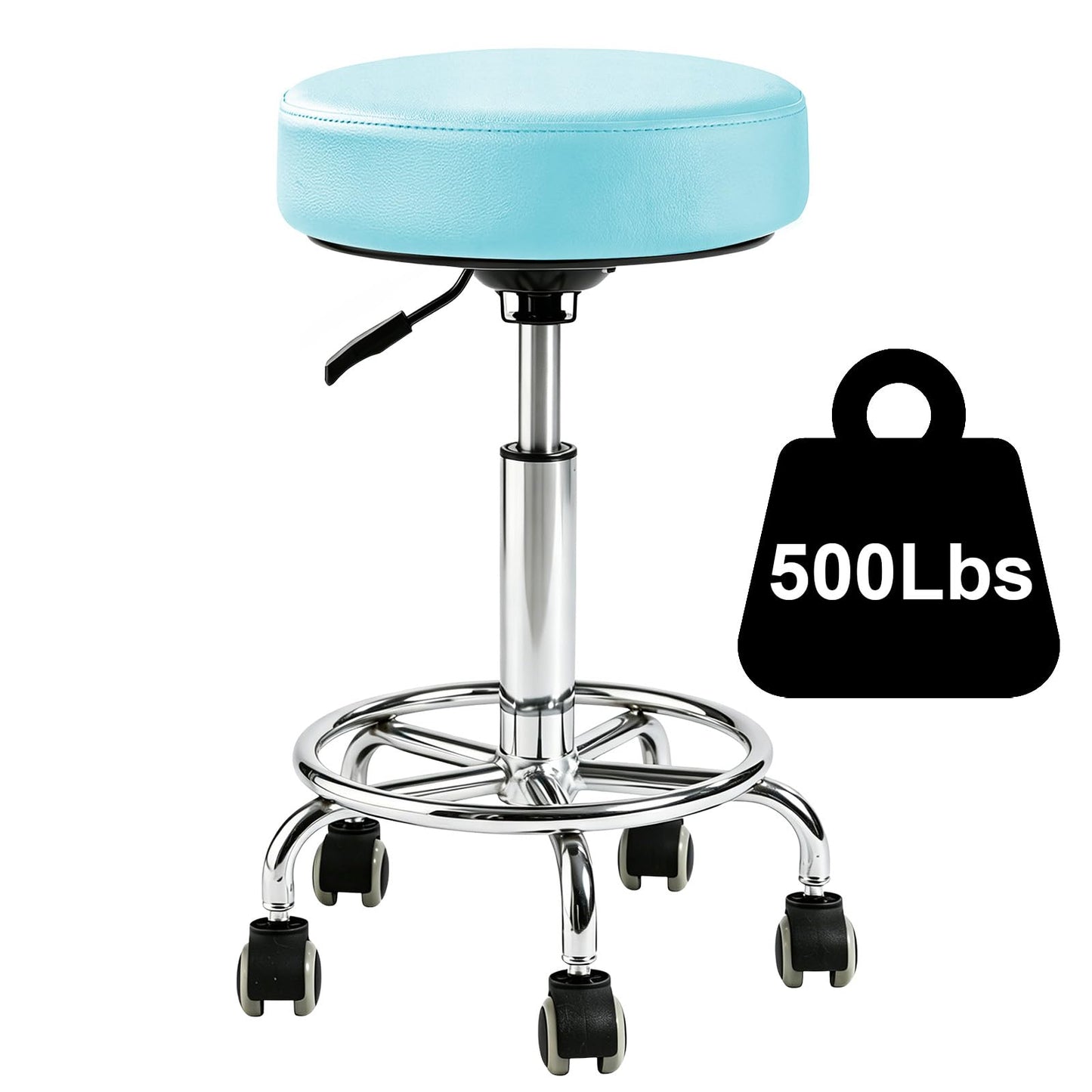 Rolling Stool with Wheels, Comfort Cushion Professional Swivel Drafting Stool, Height Adjustable Heavy Duty 500 lb Stool with Silent Casters and Foot Ring for Salon Tattoo Clinic Home Office,Blue