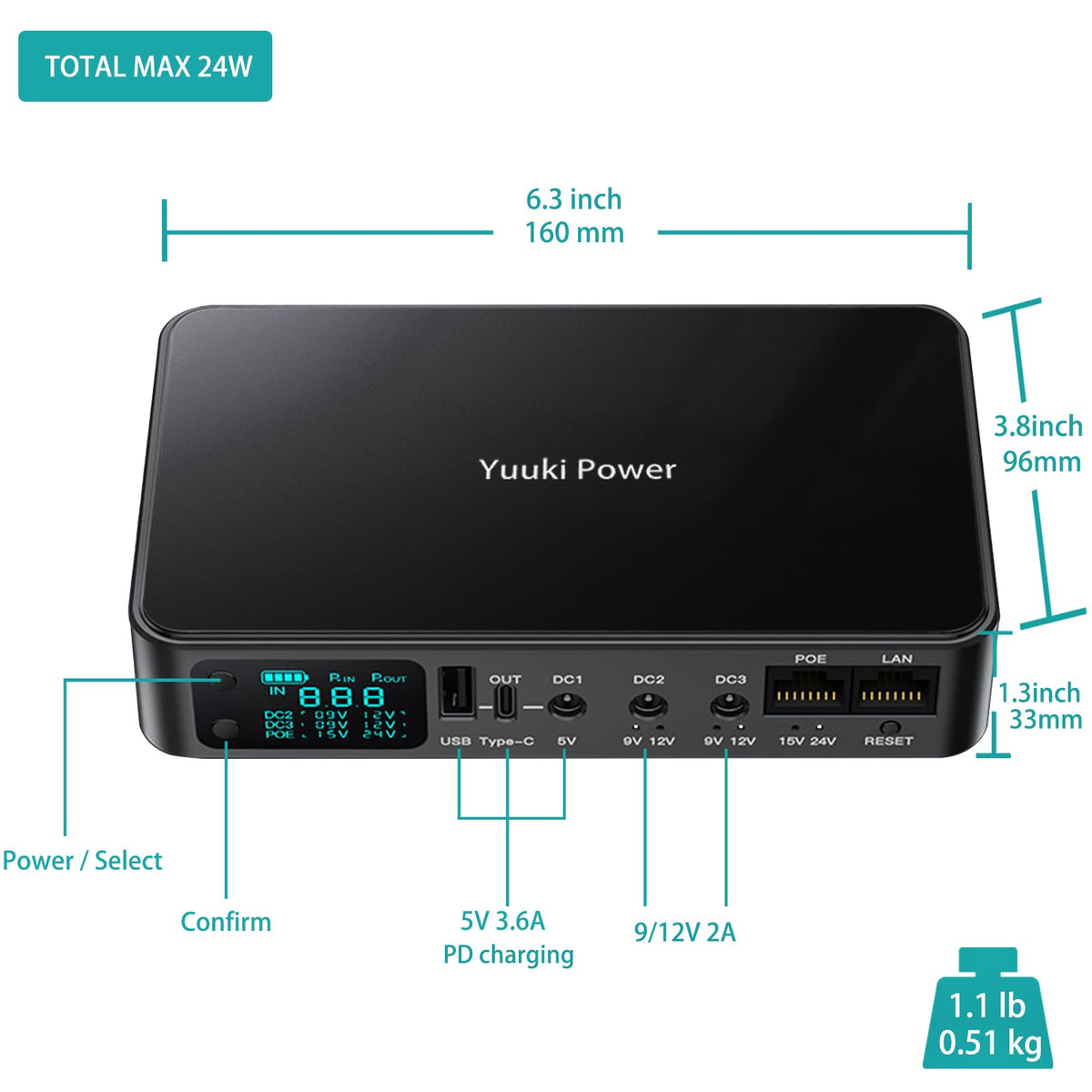 Yuuki Power Battery Backup for Router CCTV 18000mAh(56Wh) 12V⎓2A DC UPS 9V⎓2A, Mini UPS USB 5V/3.6A