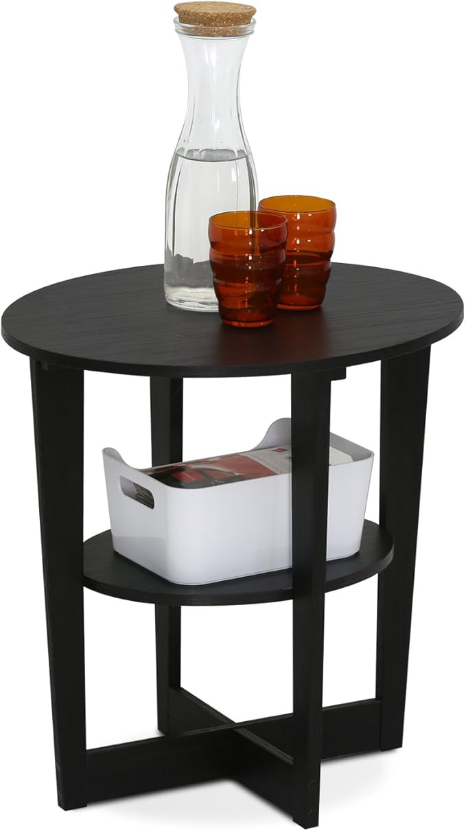 Furinno JAYA Side Table, 2-Tier Round Modern End Table