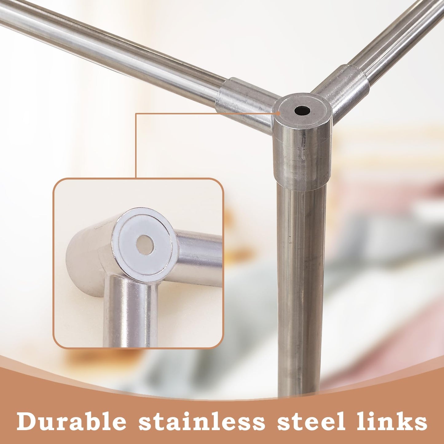 Hosercap Canopy Bed Frame Queen Size, Stainless Steel Metal Bed Post Poles, Heavy Duty 4 Poster Floor Bedframe, Freestanding Easy Assemble