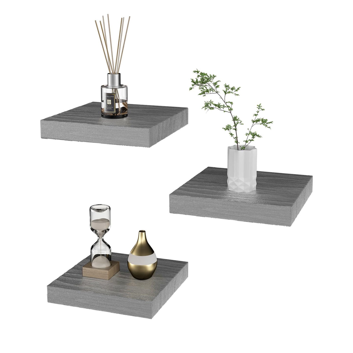 PopiShelves Small Floating Shelves for Wall - 6 Inch Mini Square Grey Shelves for Bedroom, Living Room, Bathroom, Kitchen, Office Decor Set of 3