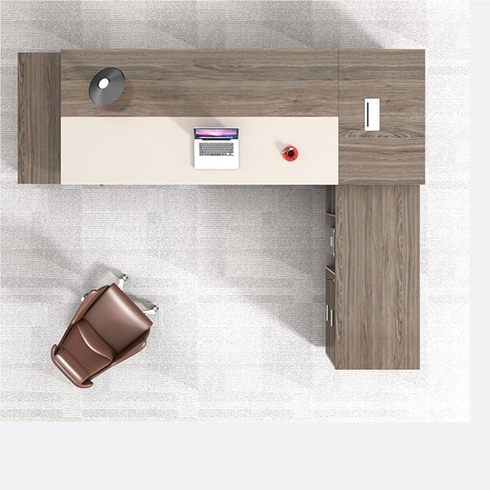 Modern L Shaped Executive Computer Desk Office Table with Storage Cabinet Drawers Workstation Business Furniture for Home Office CEO Boss Manager(2600mm)