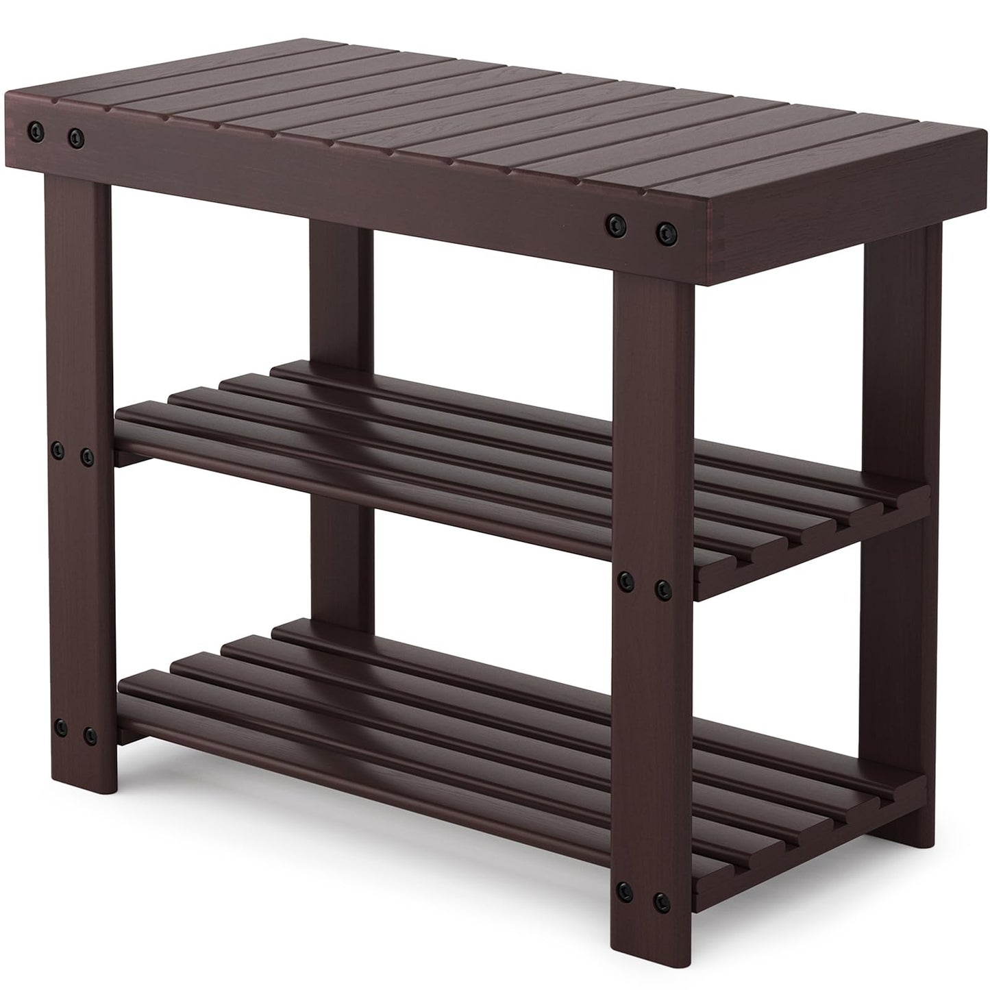 Sweetcrispy 3-Tier Shoe Rack Bench for Entryway, 286lb Capacity, Brown
