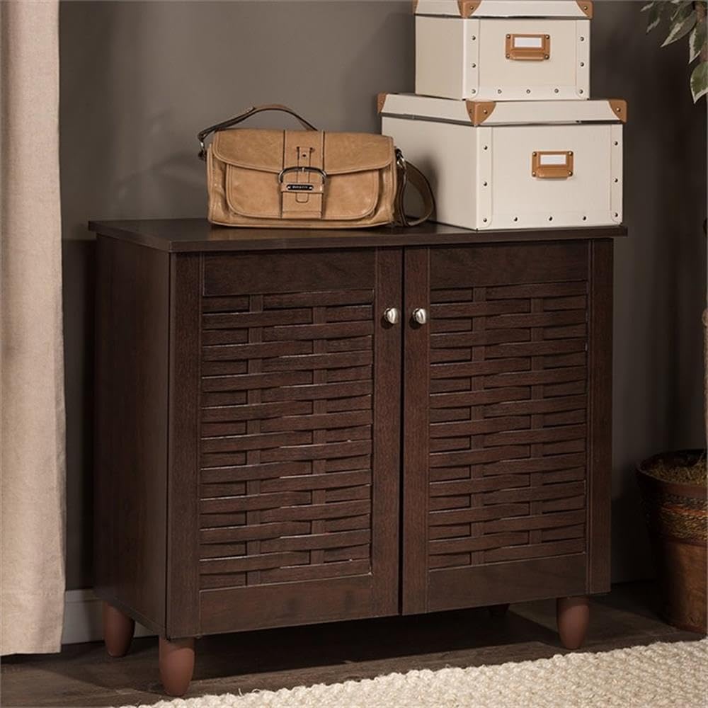 Baxton Studio Winda Modern and Contemporary 2-Door Dark Brown Wooden Entryway Shoes Storage Cabinet