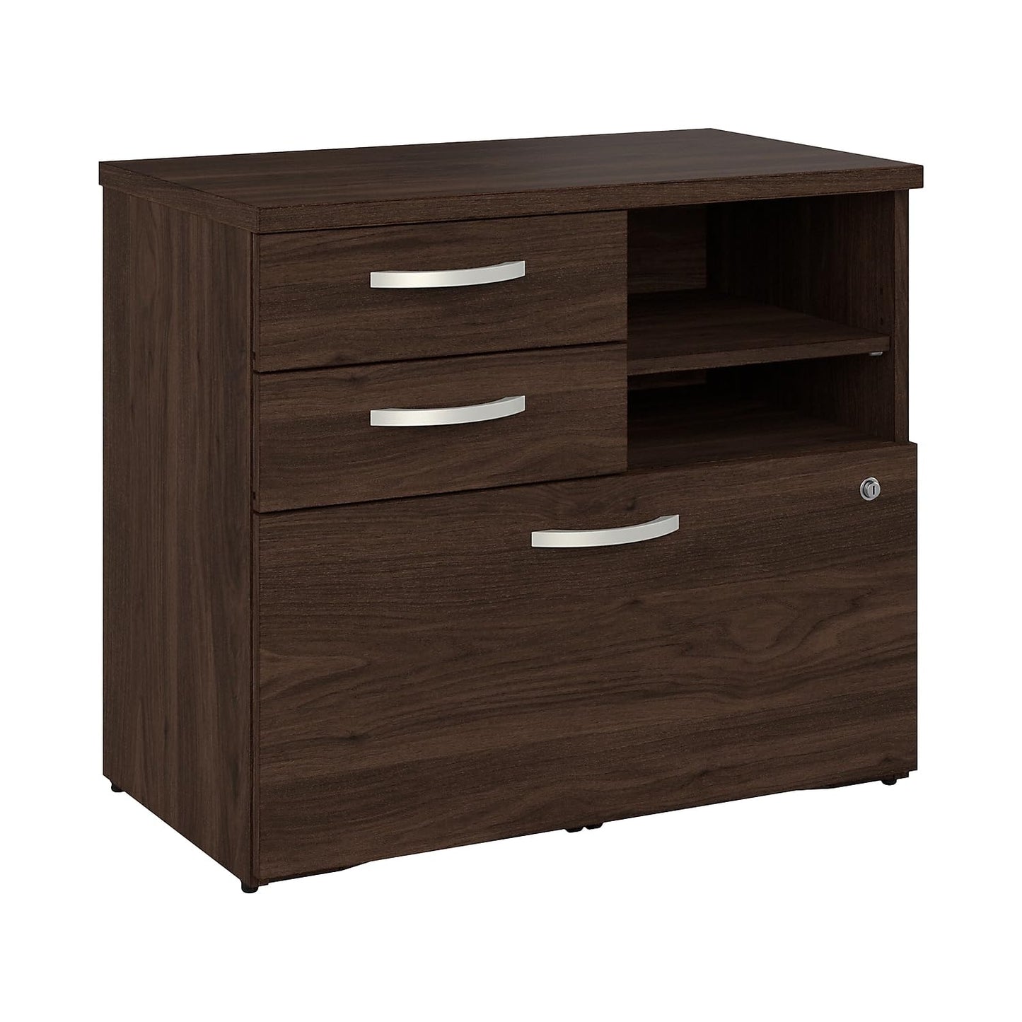 Bush Business Furniture Studio C Office Storage Cabinet with Drawers and Shelves in Black Walnut, Organization for Home or Professional Workspace