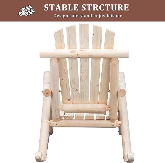 Outvita Wooden Rocking Chair, Fir Log Adirondack Rocker, Outdoor Wood Accent